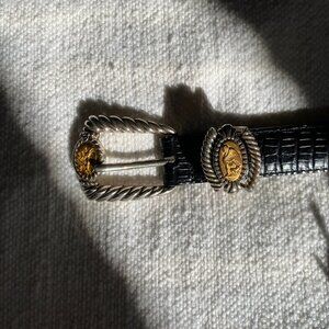 Vintage Brighton Black Leather Mixed Metals Western Belt with Snake pattern